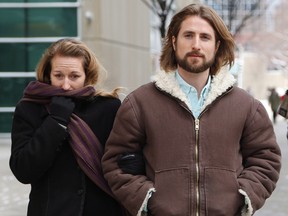 David and Collet Stephan leave for a break during their appeals trial in Calgary on March 9, 2017. THE CANADIAN PRESS/Todd Korol ORG XMIT: CPT114
