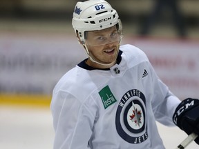 Six weeks ago, Jets Mason Appleton broke a bone in his foot while tossing a football around with teammates on the turf in Regina before the outdoor game at the home of the Saskatchewan Roughriders. (Kevin King/Winnipeg Sun)