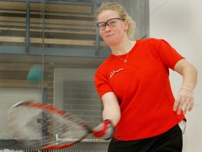 Canadian women's racquetball champ Jennifer Saunders conducts a clinic at the Duckworth Centre in 2005. She's now retired and has joined Racquetball Canada.