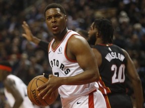 Raptors' Kyle Lowry PG (7) grimaces on a call during the first half in Toronto on Tuesday. Jack Boland/Toronto Sun/Postmedia Network