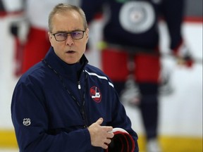 Head coach Paul Maurice at work during Winnipeg Jets practice on Mon., Dec. 2, 2019. Kevin King/Winnipeg Sun/Postmedia Network