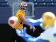 Matt Nichols completes a pass during Winnipeg Blue Bombers training camp at IG Field on Sun., May 19, 2019. Kevin King/Winnipeg Sun/Postmedia Network ORG XMIT: POS1905191559041506