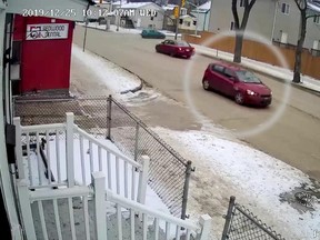 Investigators are releasing images and video of a car believed to be a vehicle of interest in the homicide. The red-coloured Chevrolet Sonic was observed in the North End area of Winnipeg in the days before, during and after the incident.
Handout