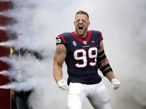 Houston Texans defensive end J.J. Watt tore a chest muscle earlier in the season and was put on IR. (USA TODAY SPORTS)