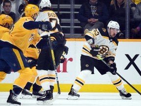 Bruins’ Brad Marchand has 20 points on the power play this season and is on pace for 114 total points, which would be a career high.  Christopher Hanewinckel-USA TODAY Sports