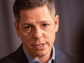 CP-Web.  Winnipeg Mayor Brian Bowman speaks to media during the Liberal Cabinet Retreat at the Fairmont Hotel in Winnipeg, Monday, Jan. 20, 2020. THE CANADIAN PRESS/Mike Sudoma ORG XMIT: WPGX112