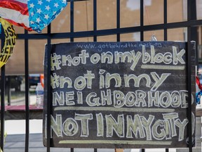 A sign is seen at a memorial on August 1, 2019, where 26-year-old Chantell Grant and 35-year-old Andrea Stoudemire, mothers volunteering with a group called Mothers Against Senseless Killings (MASK) were shot and killed July 28, 2019 in the South Side of Chicago, Ill. (KAMIL KRZACZYNSKI/AFP via Getty Images)