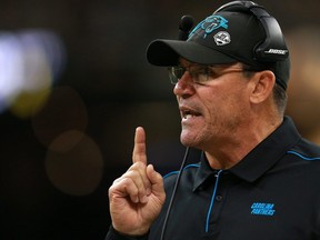 Head coach Ron Rivera of the Carolina Panthers reacts against the New Orleans Saints during the first quarter in the game at Mercedes Benz Superdome on Nov. 24, 2019 in New Orleans, La. (Sean Gardner/Getty Images)