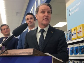 Manitoba Health Minister Cameron Friesen speaks to the media in Winnipeg on Wednesday, January 8, 2020. The Manitoba government is partnering with a majorly pharmacy chain to provide free counselling and products to people who want to quit smoking.