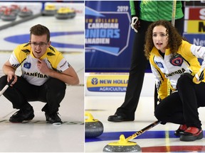 Manitoba's Jacques Gauthier (left) and Mackenzie Zacharias will each play for gold on the men's and women's side at the 2020 Canadian Juniors curling championships in Langley, B.C., on Sunday.