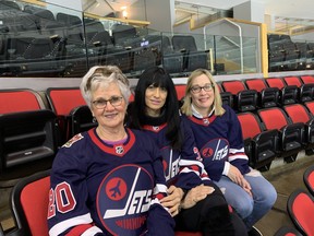 (Left to right) Lynda Pritchard, Tania Brossoit and LeAnne Poolman shared their stories of raising would-be NHL players during the Winnipeg Jets moms' trip on Monday, Jan. 20, 2020. Ted Wyman/Winnipeg Sun/Postmedia Network