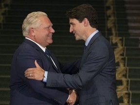 Ontario Premier Doug Ford met with Prime Minister Justin Trudeau at Queens Park in Toronto, Ont. on Thursday July 5, 2018.