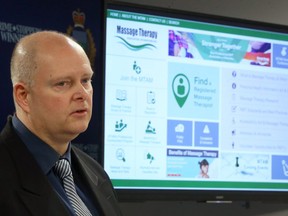 Sgt. Rick McDougall of the Counter Exploitation Unit speaks during a media briefing at Winnipeg Police Service headquarters on Smith Street in Winnipeg on Thurs., Jan. 30, 2020. Kevin King/Winnipeg Sun/Postmedia Network