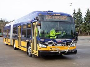A battery-electric bus from Winnipeg-based New Flyer, Inc.