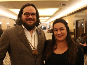 Christian Goulet, 37, was one of nine recipients of the Manitoba Métis Federation scholarships on Saturday, Feb. 8, 2020 in Winnipeg. In one week he and his partner Alix Richards, 35, will be new parents as awell. Josh Aldrich/Winnipeg Sun/Postmedia