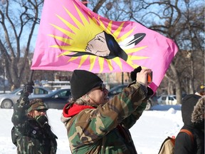 A couple of hundred protestors took part in a rally in support of the Wet'suwet'en hereditary chiefs at the Manitoba Legislature on Tuesday, Feb. 18, 2020. Josh Aldrich/Winnipeg Sun/Postmedia