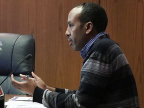 Abdikheir Ahmed, the program director for Immigration Partnership Winnipeg, addresses the City of WInnipeg Executive Policy Committee regarding framework of for the Newcomers Welcome and Inclusion Policy on Tuesday.