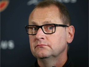 Calgary Flames GM Brad Treliving speaks to media during fitness testing day for the NHL team held at WInsport on Thursday, September 12. Jim Wells/Postmedia