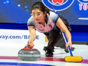 Nova Scotia's Emma Logan delivers a rock. (Andrew Klaver/Curling Canada)