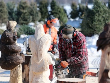 Fred Thomas carves an eagle as he participates in the wood carving challenge on the final day of the 51st annual Festival du Voyageur in Winnipeg, Man., on Sunday, Feb. 23, 2020.