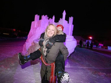 Ile des Chênes resident Tammy Kasdorf her nine-year-old daughter Zara are all smiles while they have fun on the opening day of Festival du Voyageur in Winnipeg, Man., on Friday, Feb. 14, 2020. The 51st annual Festival du Voyageur runs from Feb. 14 to 23, 2020.