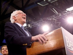 Democratic U.S. presidential candidate Senator Bernie Sanders addresses supporters at his New Hampshire primary night rally in Manchester, N.H., U.S., February 11, 2020.