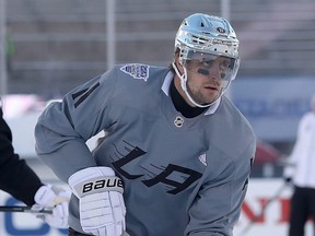 Anze Kopitar of the Los Angeles Kings practices prior to the 2020 NHL Stadium Series game against the Colorado Avalanche at Falcon Stadium on Feb. 14, 2020 in Colorado Springs, Colo. (MATTHEW STOCKMAN/Getty Images)