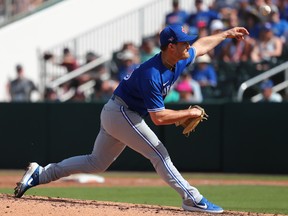 Blue Jays pitcher Thomas Pannone delivers against the Minnesota Twins during Grapefruit League action at CenturyLink Sports Complex in Fort Myers on Saturday. Pannone is a frontrunner for a permanent spot in the bullpen this season. (USA TODAY SPORTS)