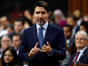 Canada's Prime Minister Justin Trudeau gestures as he speaks in parliament during Question Period in Ottawa February 18, 2020. (REUTERS/Patrick Doyle)
