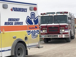 A Winnipeg Fire Paramedic Service fire engine and ambulance are shown in an undated photo posted on the City of Winnipeg website. The Winnipeg Fire Paramedic Service (WFPS) took to social media on Friday, Feb. 21, 2020, reminding all drivers to slow down when passing emergency vehicles after a crew member was nearly hit recently while responding to a call. Handout/City of Winnipeg