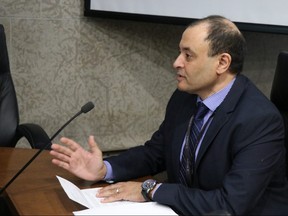 University of Manitoba's Ahmed Shalaby talks about new specifications for roads during a Infrastructure Renewal and Public Works committee meeting at Winnipeg City Hall on Tuesday.