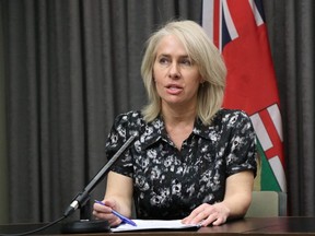 Lanette Siragusa, Provincial lead, health system integration, quality/chief nursing officer for Shared Health addresses the media during the province's daily COVID-19 update on Sunday, March 22, 2020 at the Manitoba Legislature in Winnipeg.
