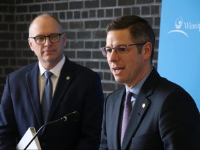Winnipeg Mayor Brian Bowman (right) and finance chair Scott Gillingham unveil the city budget on Friday, March 6, 2020.
Josh Aldrich/Winnipeg Sun