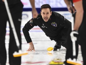 Team Ontario skip John Epping calls the sweep as they take on Team Northwest Territories at the Brier in Kingston, Ont., on Wednesday, March 4, 2020. (THE CANADIAN PRESS/Sean Kilpatrick)