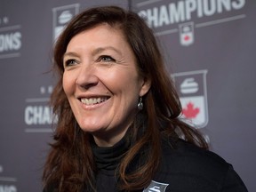 Curling Canada CEO Kathy Henderson is seen prior to the first draw at the Scotties Tournament of Hearts in Grande Prairie, Alta., on Saturday, Feb. 20, 2016.