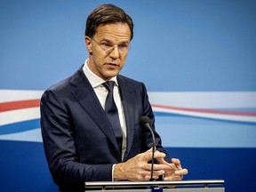 Dutch Prime Minister Mark Rutte attends his weekly press conference after the cabinet meeting, in the Hague, the Netherlands, on March 13, 2020.