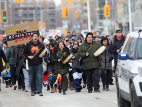A few hundred people participated in a protest walk, with a police escort, from the University of Winnipeg to The Manitoba Legislative Building today.  Wednesday, March 04/2020 Winnipeg Sun/Chris Procaylo/stf