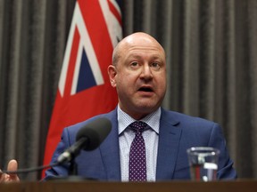 Dr. Brent Roussin, chief provincial public health officer, speaks during a COVID-19 briefing at the Manitoba Legislative Building on Mon., March 16, 2020. Kevin King/Winnipeg Sun/Postmedia Network