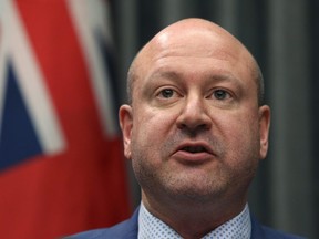 Dr. Brent Roussin, chief provincial public health officer, speaks during a COVID-19 briefing at the Manitoba Legislative Building on Mon., March 16, 2020. Kevin King/Winnipeg Sun/Postmedia Network