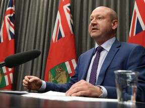 Dr. Brent Roussin, chief provincial public health officer, speaks during a COVID-19 briefing at the Manitoba Legislative Building on Mon., March 16, 2020. Kevin King/Winnipeg Sun/Postmedia Network