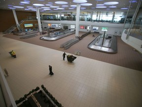 The Pandemic is resulting in fewer and fewer air travellers.  This is the arrivals area of Winnipeg James Richardson International Aiirport. Wednesday, March 18, 2020. Chris Procaylo/Winnipeg Sun file
