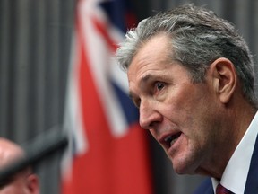 Premier Brian Pallister speaks during a COVID-19 pandemic media briefing at the Manitoba Legislative Building on Tues., March 17, 2020.
