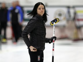 Skip Kerri Einarson gets in some practice with her team at the Fort Rouge Curling Club in Winnipeg last month. (KEVIN KING/Winnipeg Sun)
