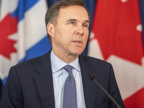 Finance Minister Bill Morneau speaks at a news conference in Toronto on April 1, 2020. (The Canadian Press)