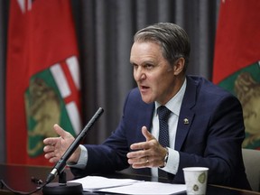 Health, Seniors and Active Living Minister Cameron Friesen, during a media conference at the Manitoba Legislative Building, announcing the creation of a $5-million COVID-19 research fund through Research Manitoba.