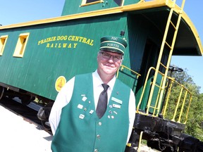 The Prairie Dog Central Railway stops in Grosse Isle, Man., just northwest of Winnipeg, for its Planes, Trains and Automobiles event on Saturday, Sept. 2, 2017. Pictured: Porter Dan Marshall. (Brook Jones/Stonewall Argus & Teulon Times/Postmedia Network)