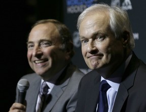 Don Fehr (front), head of the NHL Players Association, and NHL commissioner Gary Bettman have been speaking by phone almost daily during the coronavirus pandemic.