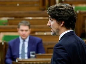 Canada's Prime Minister Justin Trudeau speaks in the House of Commons on Parliament Hill in Ottawa, Ontario, Canada April 20, 2020.