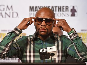 Boxer Floyd Mayweather Jr. speaks during a news conference at MGM Grand Hotel & Casino on Sept. 9, 2015, in Las Vegas.