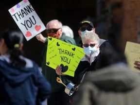 A small group of people showed up at West Park Manor to show support for, and to thank, frontline workers.  Wednesday, April 22/2020 Winnipeg Sun/Chris Procaylo/stf